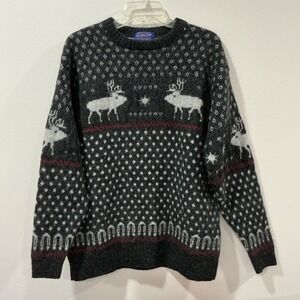 Vintage Pendleton Wool Sweater Mens XL Grey Snowflake Deer Nordic Knit Pullover